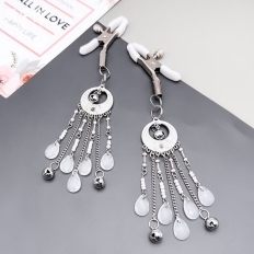 Woman Sexy Breast Nipple Clamps Adjustable Crystal Beads Drop Ethnic Long Minority Group Bell Adult Couple Stimulate Clips