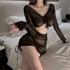 Women Sexy Maid Lingerie Office Lady Cosplay Costumes Secretary See-Through Uniform Club Wear Dress