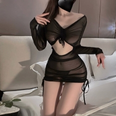 Women Sexy Maid Lingerie Office Lady Cosplay Costumes Secretary See-Through Uniform Club Wear Dress