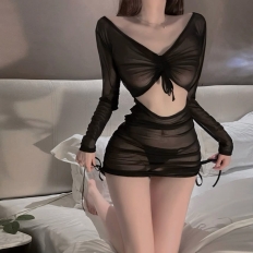 Women Sexy Maid Lingerie Office Lady Cosplay Costumes Secretary See-Through Uniform Club Wear Dress