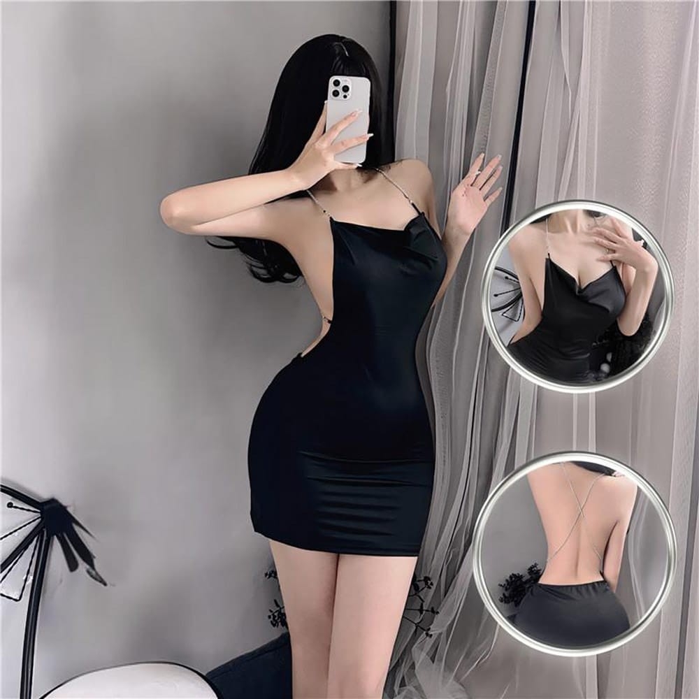 Women Sexy Lingerie Erotic Slip Dress Deep V Backless Nightclub Dancer Bodysuit Silvery Hot Tight Underwear