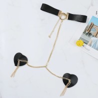 Metal Chain Linked Nipple Cover With Choker Nipple Pasties Reusable Women Bondage Collar Body Sex Games Toys