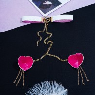 Metal Chain Linked Nipple Cover With Choker Nipple Pasties Reusable Women Bondage Collar Body Sex Games Toys