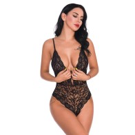 Women Snap Crotch Lingerie Sexy Lace Bodysuit Deep V Teddy One Piece Lace Babydoll