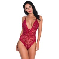 Women Snap Crotch Lingerie Sexy Lace Bodysuit Deep V Teddy One Piece Lace Babydoll