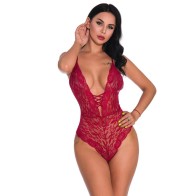 Women Snap Crotch Lingerie Sexy Lace Bodysuit Deep V Teddy One Piece Lace Babydoll