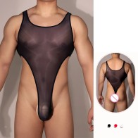 Elastic Oil Shiny Glossy Men High Cut Bodysuit Stretchy Sexy Playsuit Gay Man Transparent Rompers Erotic Linger