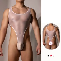 Elastic Oil Shiny Glossy Men High Cut Bodysuit Stretchy Sexy Playsuit Gay Man Transparent Rompers Erotic Linger