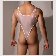 Elastic Oil Shiny Glossy Men High Cut Bodysuit Stretchy Sexy Playsuit Gay Man Transparent Rompers Erotic Linger