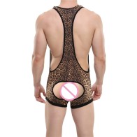 Sexy Mens Leopard Undershirts Jockstrap Bodysuits Camo Jumpsuits Wrestling Singlet One-Piece Leotard Gay Teddies Underwear