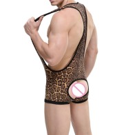 Sexy Mens Leopard Undershirts Jockstrap Bodysuits Camo Jumpsuits Wrestling Singlet One-Piece Leotard Gay Teddies Underwear