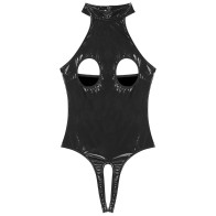 Sexy Womens Lingerie Cutout Patent Leather Bodysuit Halter Neck Backless One Piece Erotic Open Crotch Teddies Costume