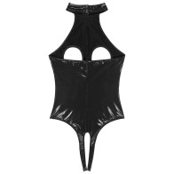 Sexy Womens Lingerie Cutout Patent Leather Bodysuit Halter Neck Backless One Piece Erotic Open Crotch Teddies Costume