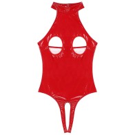 Sexy Womens Lingerie Cutout Patent Leather Bodysuit Halter Neck Backless One Piece Erotic Open Crotch Teddies Costume