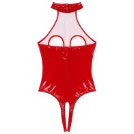 Sexy Womens Lingerie Cutout Patent Leather Bodysuit Halter Neck Backless One Piece Erotic Open Crotch Teddies Costume